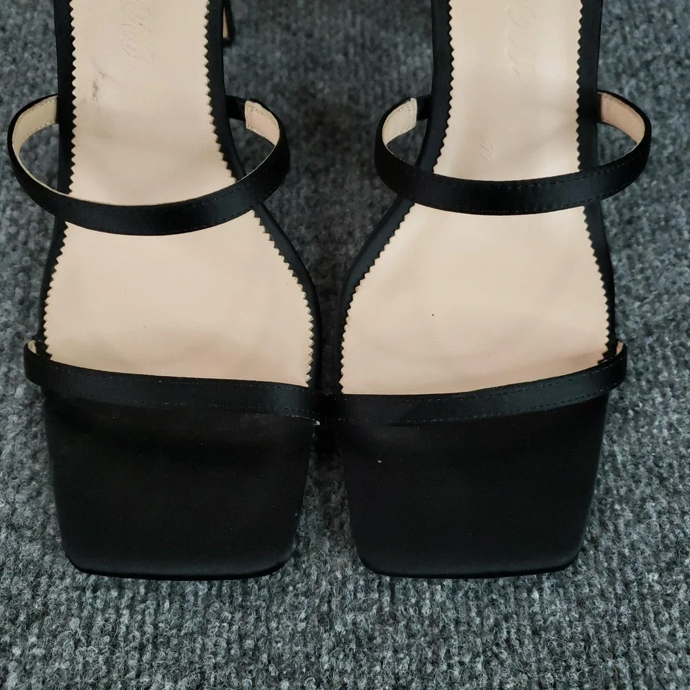 J.CREW Shoes Womens Size 9 Black Strappy‎ Leather Polyester Block Heel BP333